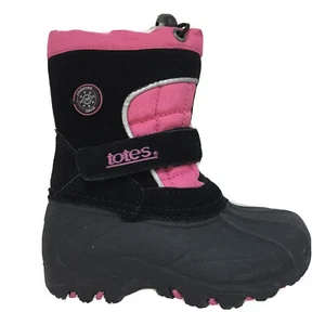Totes Toddler Girls' Winter Boots Size 6 Waterproof-Pink Black Leather Upper - Picture 1 of 7