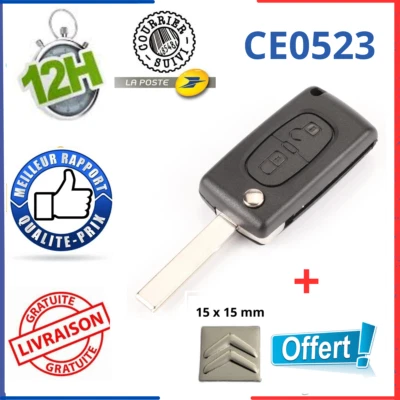 Coque Clé Plip CITROËN Berlingo C2 C3 C4 C5 C6 Lame Sans Rainure 2 Bouton CE0523