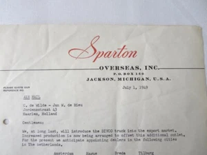 1949 Sparton Overseas Divco Truck Letter Letterhead Document - Picture 1 of 6