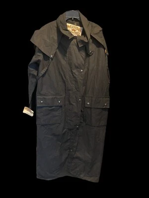 VTG Western Frontier Trench Coat Duster Jacket Black Canvas Waterproof Large - Image 1 of 4