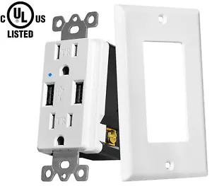 High Speed 4.2A Dual USB Outlet 15A Tamper-Resistant Receptacle for iPhone HTC - Picture 1 of 12