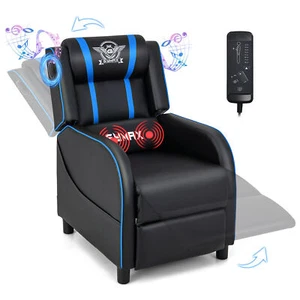 Massage Gaming Recliner Chair PU Leather Single Recliner Sofa Chair Blue - Picture 1 of 10