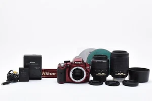 Nikon D3200 Digital Camera Red 18-55mm & 55-200mm Lens VR kit 2655 S/C Exc 5+ - Picture 1 of 12