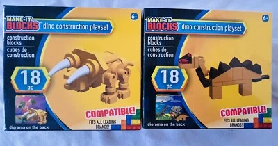 2 NEW Make It Blocks Build Sets Dinosaur sets - 36 pieces, Building Imaginative - Image 1 of 2