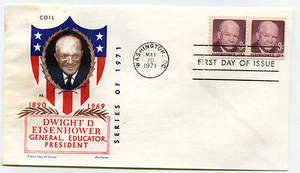 1402 8c Eisenhower coil pair, Jackson, FDC Water Stains - Picture 1 of 1