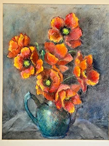 Vibrant Vintage Painting of Poppy Flowers by Dorothy Huntley MA, USA 18"x14.5" - Picture 1 of 8