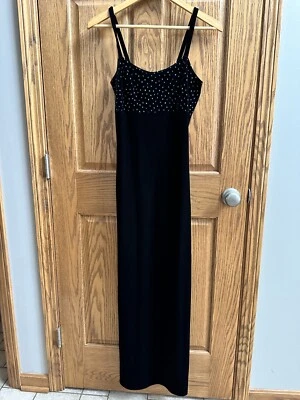 Maxi Vestido De Colección Años 90 Y2K Elastizado Terciopelo Capricho Negro 6 Bling Estrás Abertura Foto 1 de 4