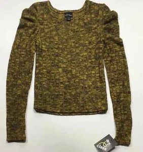 Girls' Long Sleeve Lightweight Rib Knit Puff Pullover T-Shirt Sweater Gold S M L - Picture 1 of 3
