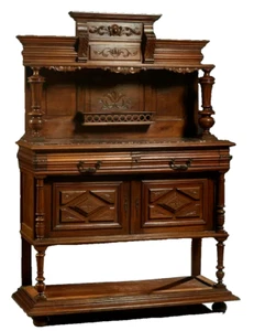 Antique Server, French Henri II Style, Carved, Walnut, Marble Top, 19th C, 1800s - Picture 1 of 10