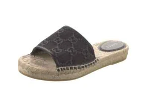 GUCCI Double G Logo Canvas Espadrilles Denim Black Flats Size EU 37, US 7 - Picture 1 of 9