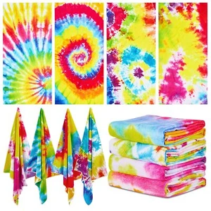 4 Pcs Beach Towels for Kids 28"x59" Rainbow Tie Dye Microfiber Quick Dry Bath - Picture 1 of 6