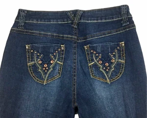 Cato Womens Jeans 30 Studded Embellished Distressed Dark Wash High Rise Bootcut - Picture 1 of 8