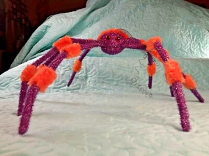 HALLOWEEN GIANT SPIDER Purple & Orange w/ Posable Legs 23"x 21" Prop Decoration - Picture 1 of 12
