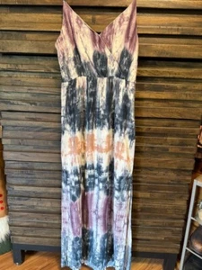 One Clothing Blue Purple Burgundy Tie Dye V-Neck Maxi Dress MED Ombre - Picture 1 of 12