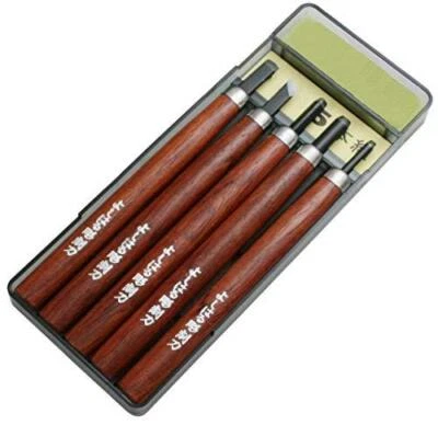 Cincel japonés de lujo con estuche de plástico juego de 5 piezas [義春刃物] 1285 Foto 1 de 4