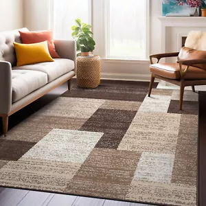 Rugshop Rugs Contemporary Distressed Boxes Carpet for Living Room Brown Rug 8x10 - Picture 1 of 11