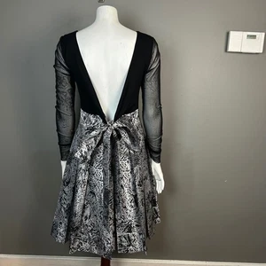 Marisa Baratelli Dress Size 6 Thai Silk Open Back Peplum Sheer Retro DRAMA - Picture 1 of 12