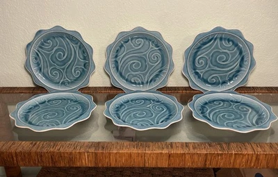 Juego de 6 platos de cena Pier 1 Tidal borde festoneado 11 5/8" aguamarina y gres blanco Foto 1 de 4