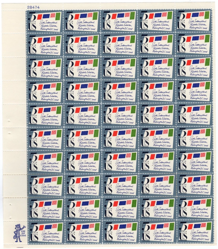 Scott #1310 SIPEX Stamped Letters  Sheet of 50 Stamps - MNH P#28474 UL - Image 1 of 1