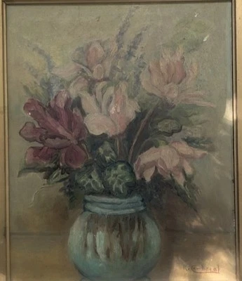 Tableau peinture Huile Sur Panneau Fleurs - Photo 1/4