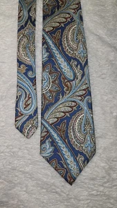 Corbata para hombre Van Heusen 417 100 % seda azul cobalto crema cachemira hecha a mano - Imagen 1 de 6