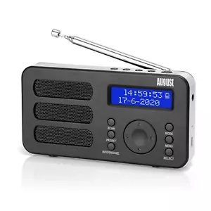 Tragbarer DAB+ FM Alarm Radiowecker Wiederaufladbar AUX - August MB225 Schwarz - Bild 1 von 7