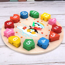Wooden Penguin Clock Numbers Shapes Cognition Infant Early Education Puzzle f