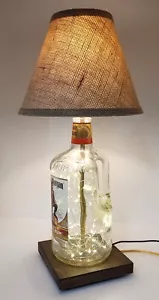 YOUR CHOICE! Bottle TABLE LAMP Bar Light w/ USB Fairy Lights, Wood Base & Shade! - Picture 1 of 20
