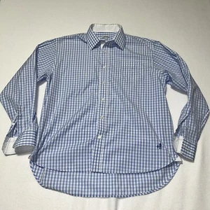 J. Peterman Para Hombres Cuello Abotonado Manga Larga Cuadros Talla Grande Azul Blanco - Imagen 1 de 6