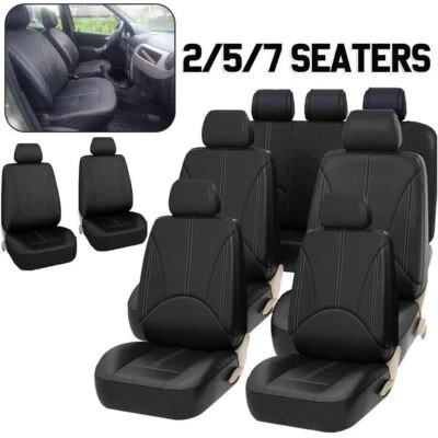 5/7-Sits Car Seat Cover Front Rear Back Protector Universal PU Leather Full Set Foto 1 de 4