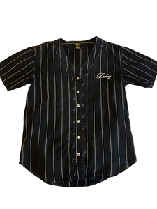 Forever 21 Baseball Jersey Women’s Medium Black White pinstripes - Picture 1 of 9