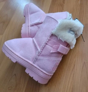 Bebe Pastel Pink Fold-Over Boots Girls Toddler Size 7 brand new Faux Fur Suede - Picture 1 of 12