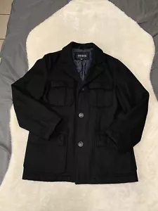 Guess Mens Black Wool Blend Button Peacoat Jacket Size Medium - Picture 1 of 8