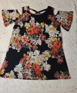 NWT Multicolored Floral Print Blouse Now N Forever Poly-Spandex L - Picture 1 of 12
