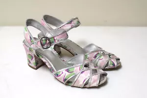 ANTHROPOLOGIE LEIFSDOTTIR Pink Green White Silver Metallic Fabric Sandals Size 6 - Picture 1 of 5