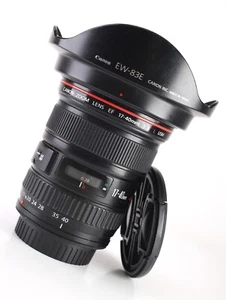 Canon EF 17-40mm F4 L USM Wide Angle Lens EOS DSLR Front & Rear Lens Caps & Hood - Picture 1 of 13