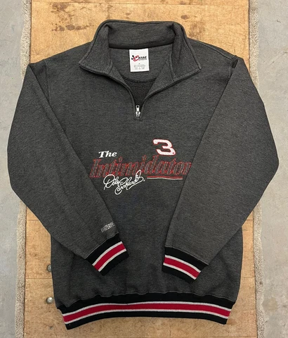 VINTAGE Nascar Sweatshirt Mens Extra Large Gray Quarter Zip Dale Earnhardt 90s Cover