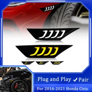 For 2016-2021 Honda Civic LED Side Marker Lights Switchback Turn Signal Lamp DRL - Picture 1 of 24