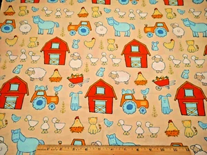 Baby Fabric 1 Yard Farm Animals Tractor Barn on Lt Yellow Premium Cotton #PC - Picture 1 of 2
