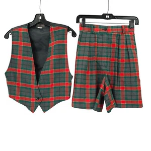Tracy Evans Chaleco Plisado Pantalones Cortos Conjunto De Colección EE. UU. Talla 3 XS Rojo Cuadros Y2K Retro - Imagen 1 de 14
