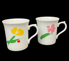 Horchow Abstract Pink Yellow Floral 3-5/8” Coffee Mugs SET OF TWO