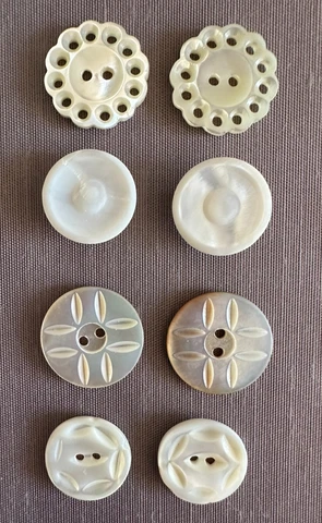 Vintage White Mother of Pearl Carved & Pierced Buttons. Earrings perhaps? Cover