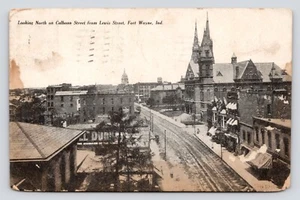 Looking North Calhoun Street frm Lewis Street Fort Wayne Indiana Posted Postcard - Picture 1 of 4