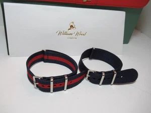 William Wood 2 NEUE UHRENARMBÄNDER ~ Navy & Navy/Rot Ersatz - Bild 1 von 2