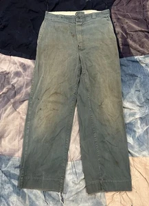 True Vintage Dark Green Faded Workwear Cotton Twill Chinos 31 X 29 - Bild 1 von 6