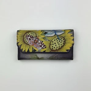 ANUSHKA Anna By Beautiful SUNFLOWER Handpainted Genuine Leather WALLET pretty! - Picture 1 of 11