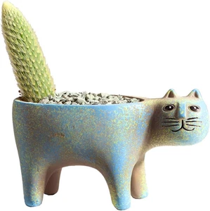 Fioriera per piante succulente a forma di gatto in ceramica retrò - Foto 1 di 12