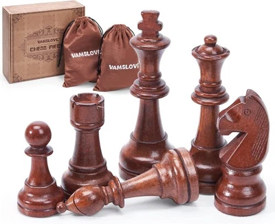 Vamslove Wooden Chess Pieces Large 4.5'' King Set of 32 Luxury Staunton Wood Che - Image 1 of 4