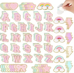 152 Stück Buchstaben Sterne Blitze Herz Regenbogen Alphabet Aufnäher selbstklebend - Bild 1 von 1