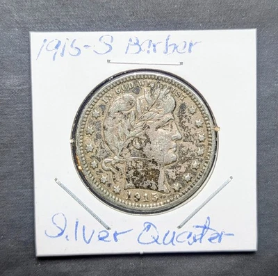 1915-S Barber Silver Quarter Low Mintage  - Image 1 of 2
